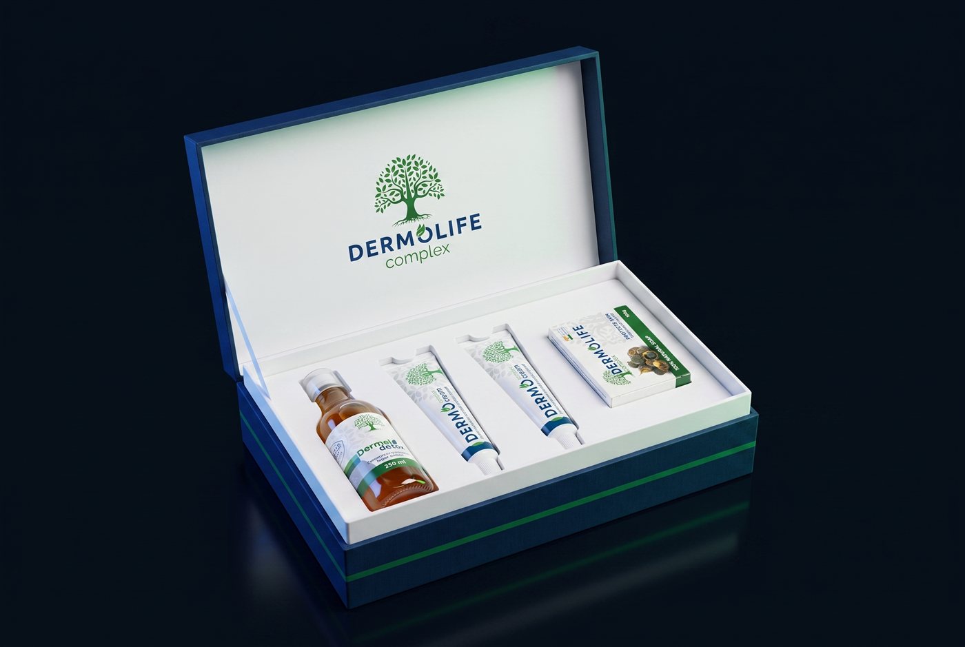 Dermolife Complex to'plami — 4 mahsulot o'z bo'limlarida
